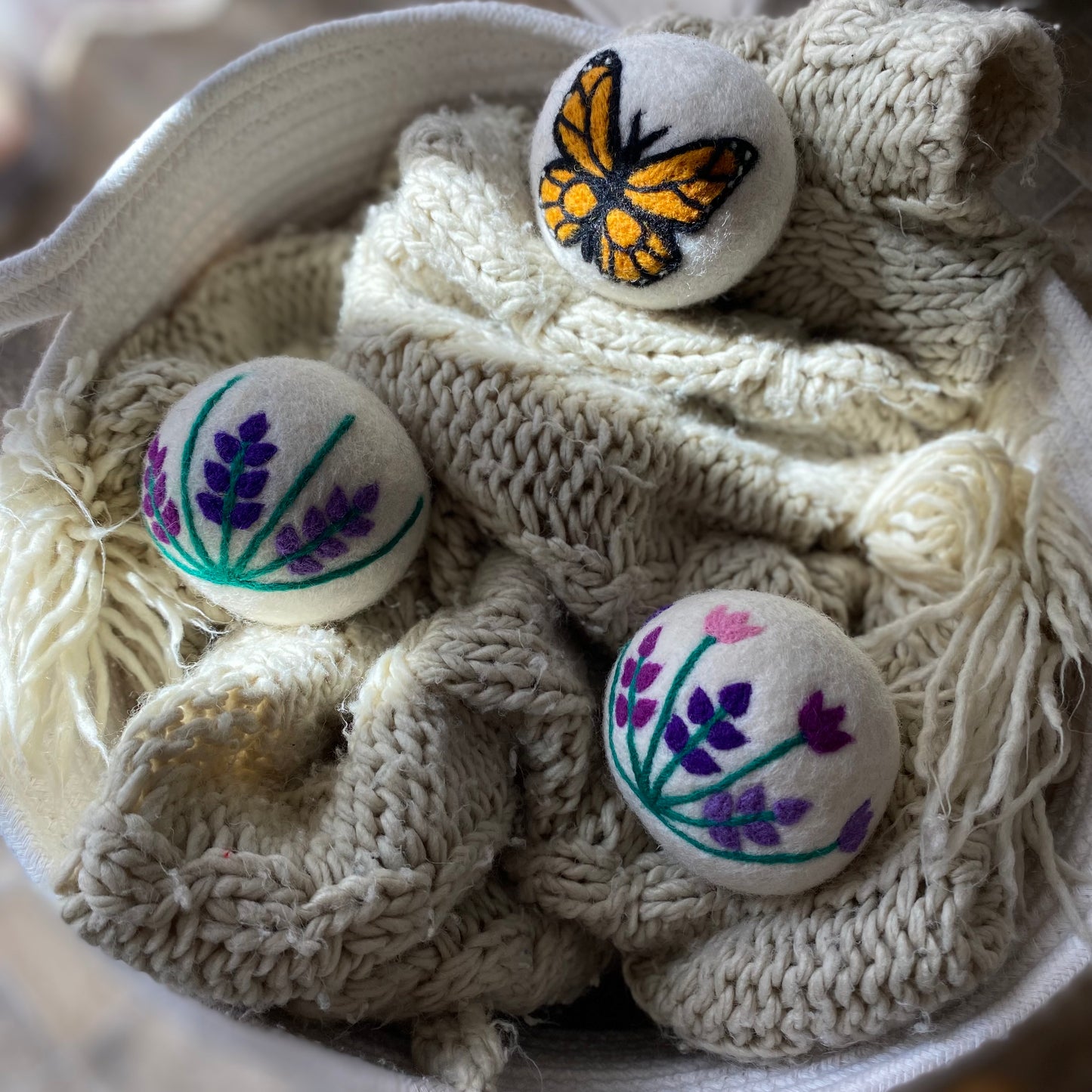 Wool Dryer Balls: Butterfly & Lavender