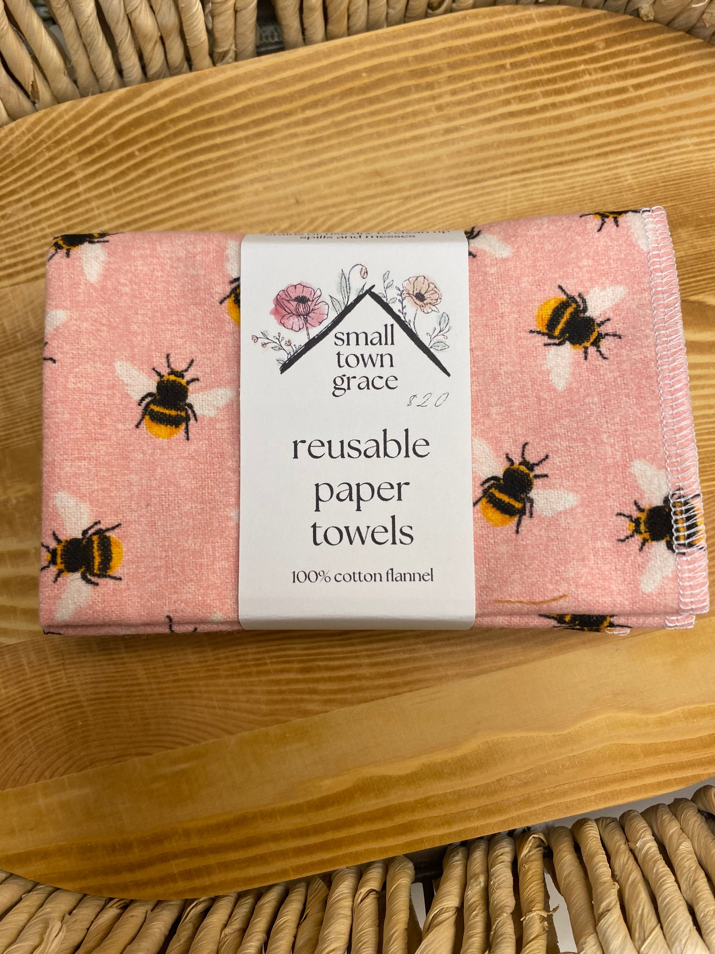 Pink Heather Bees Reusable Paper Towels