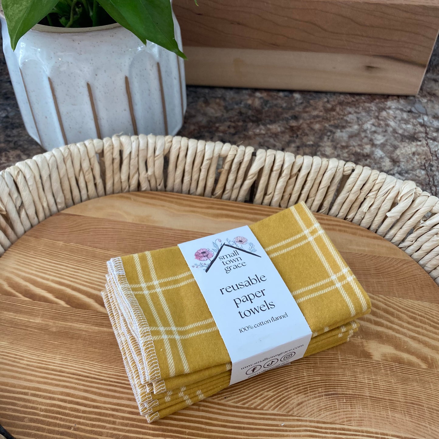 Mustard Plaid Reusable Paper Towels