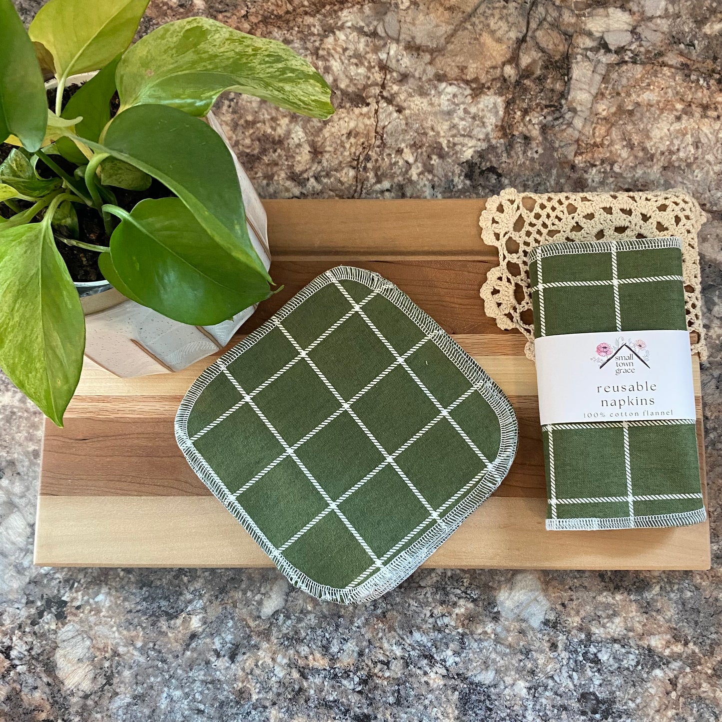 Olive Plaid Reusable Napkins