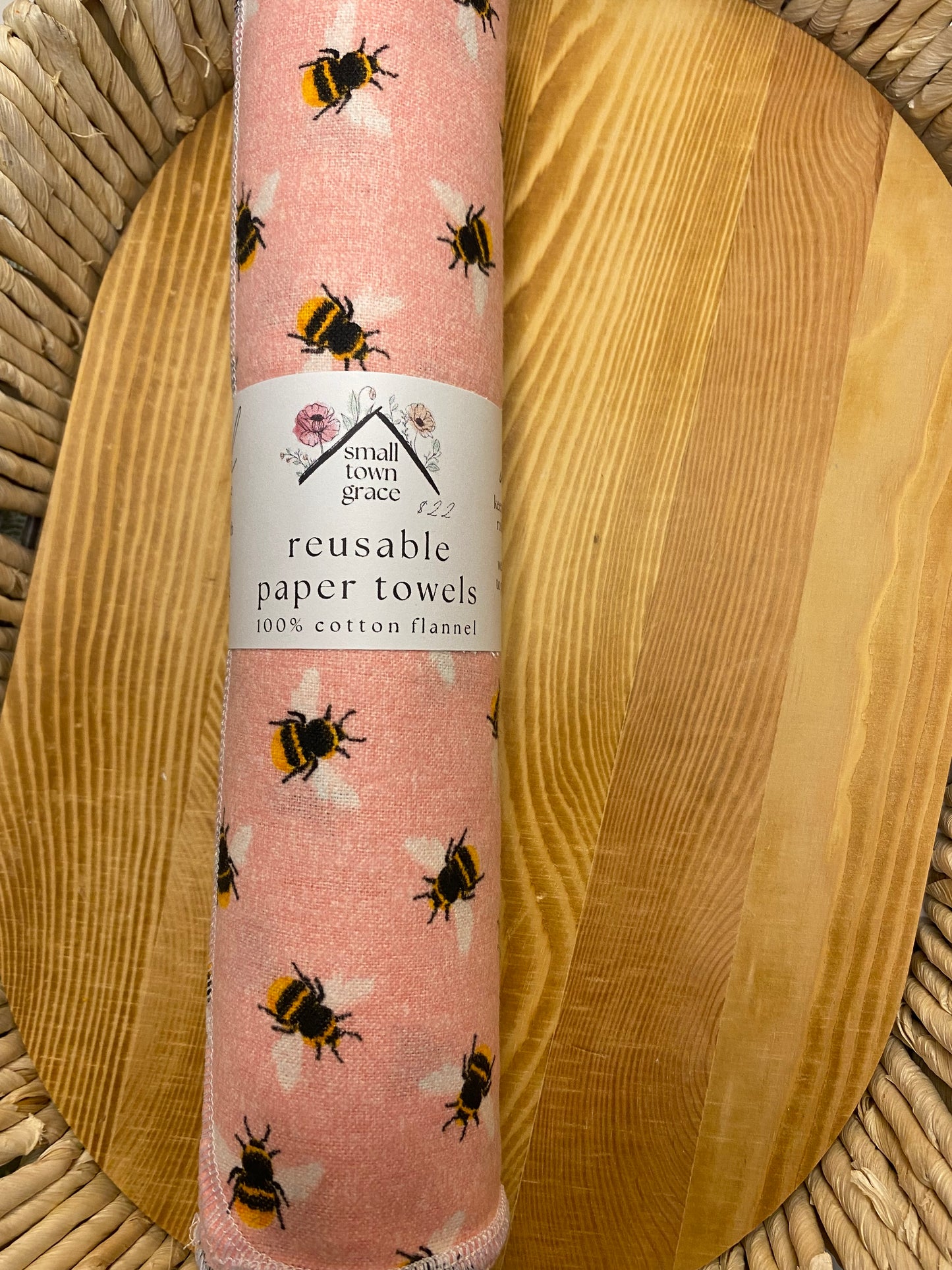 Pink Heather Bees Reusable Paper Towels
