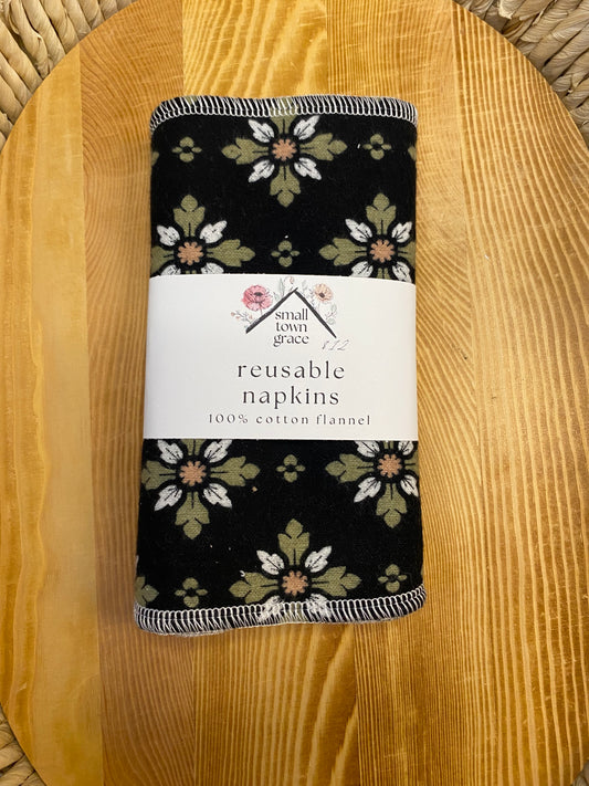 Black Geo Floral Reusable Napkins