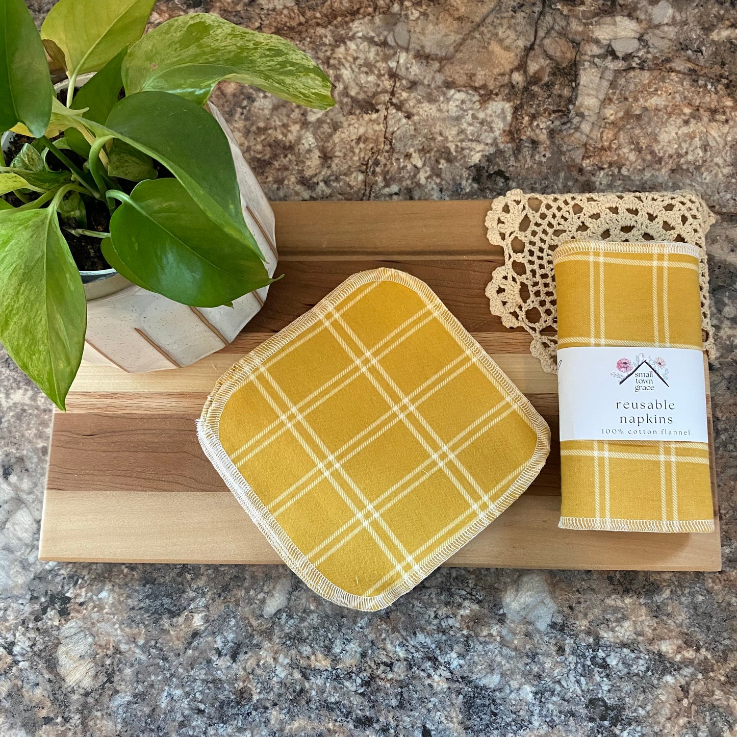Mustard Plaid Reusable Napkins