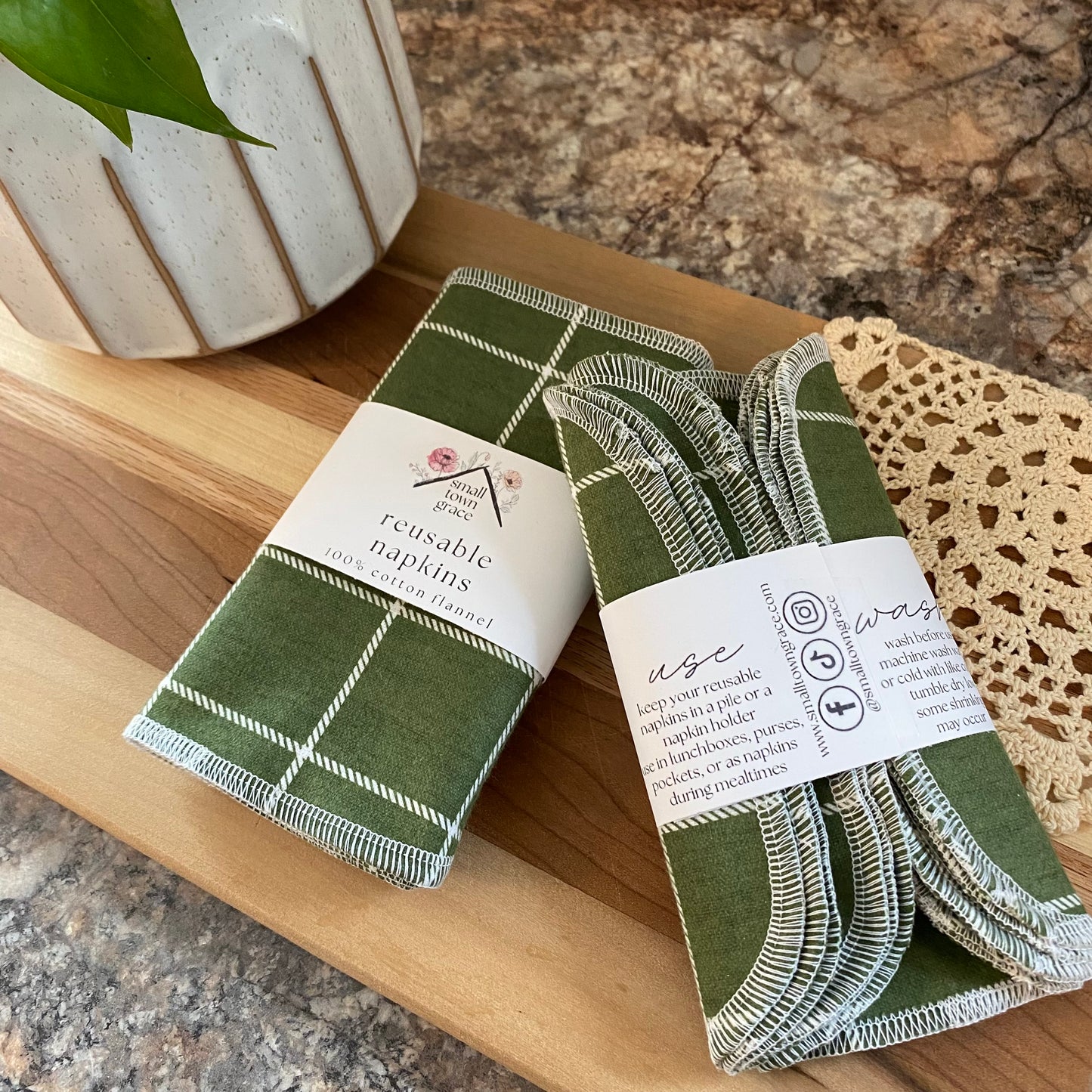 Olive Plaid Reusable Napkins