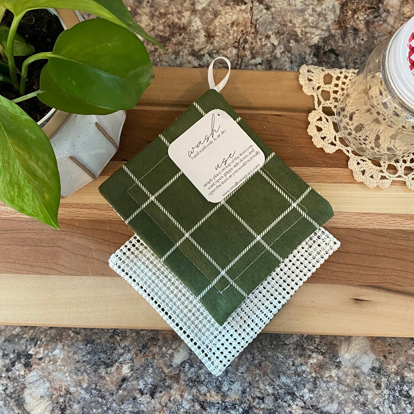Olive Plaid Jar Gripper