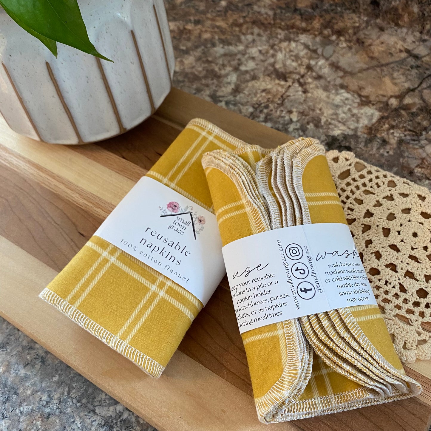 Mustard Plaid Reusable Napkins