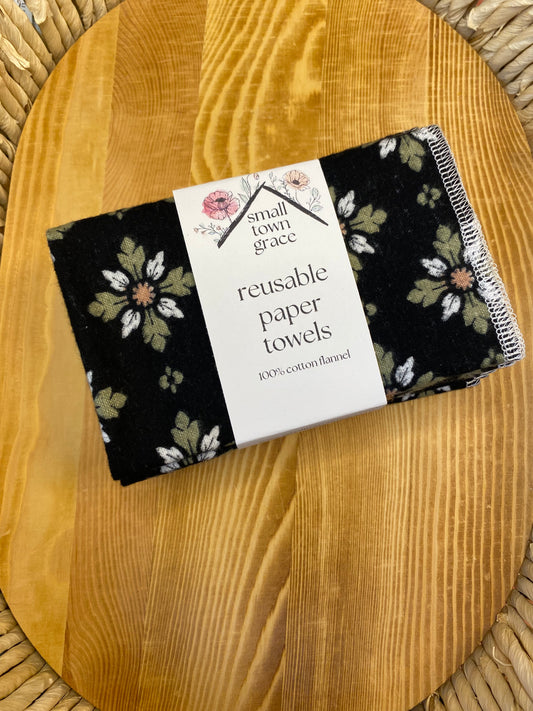 Black Geo Floral Reusable Paper Towels