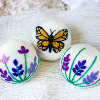 Butterfly Lavender Fields Eco Wool Dryer Balls - Set of 3: PACKAGE FREE
