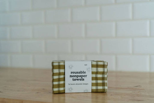 Reusable Paper Towels - Green Gingham : 6 Pack Folded