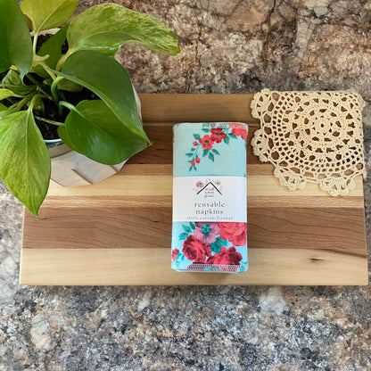 Rose on Turquoise Reusable Napkins
