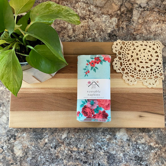 Rose on Turquoise Reusable Napkins