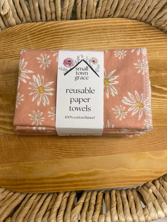 Pink & White Flowers Reusable Paper Towels