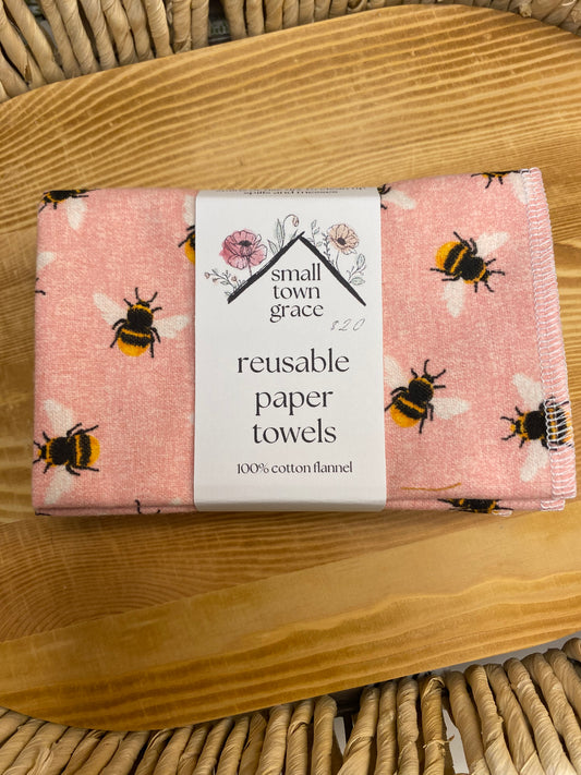 Pink Heather Bees Reusable Paper Towels