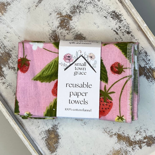 Pink Strawberries Reusable Paper Towels