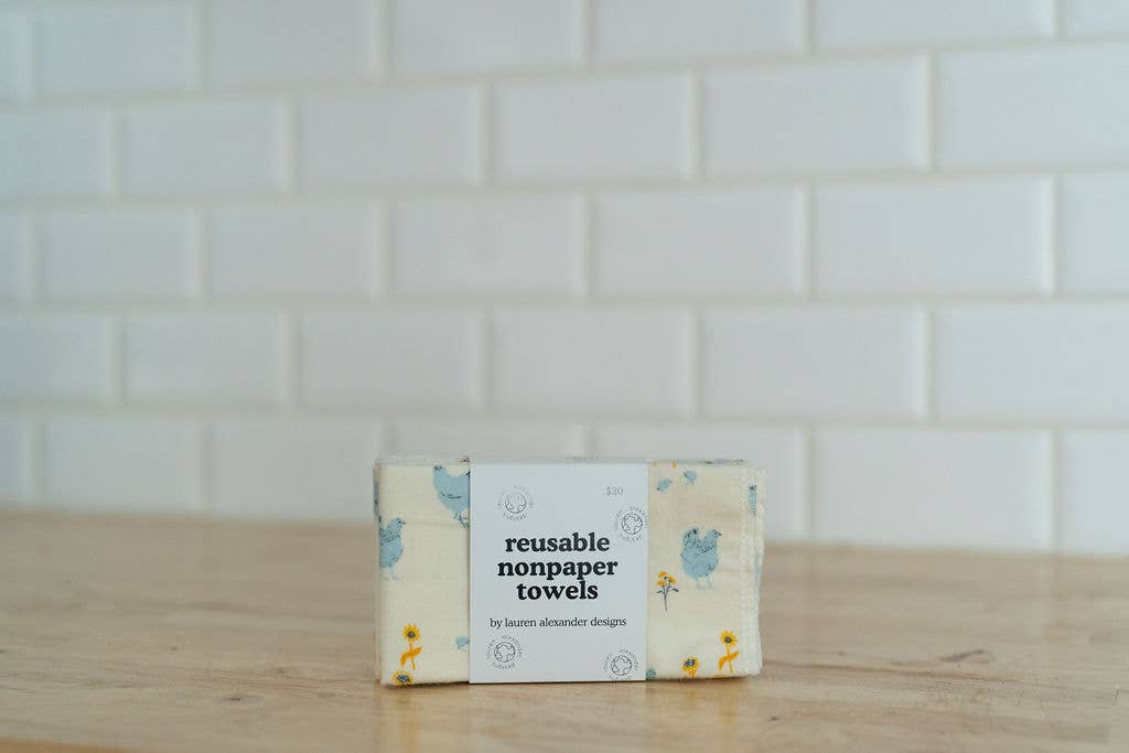 Reusable Paper Towels - Hens & Chicks: 6 Pack Folded