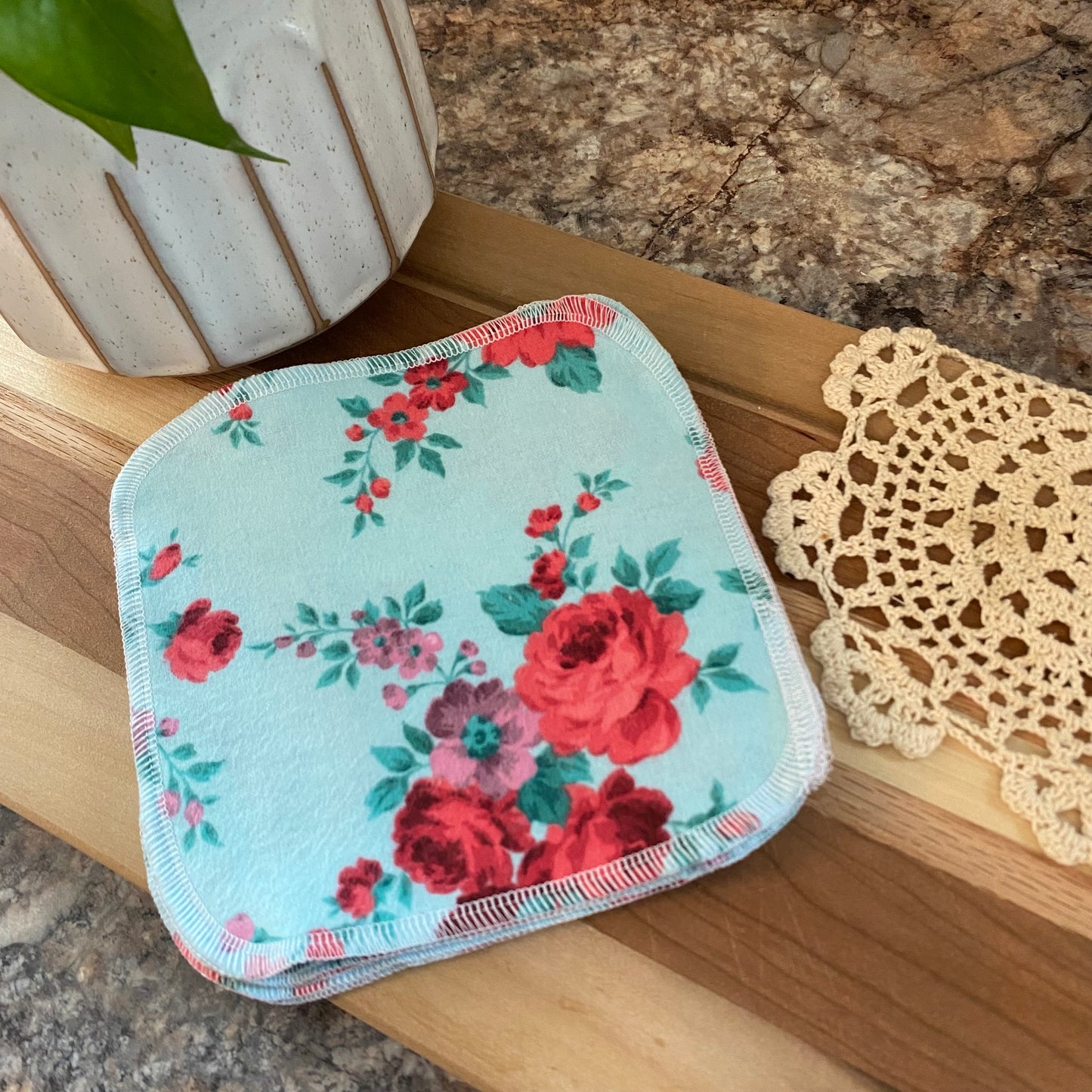 Rose on Turquoise Reusable Napkins
