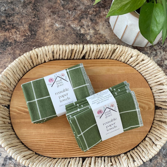 Olive Plaid Reusable Paper Towels