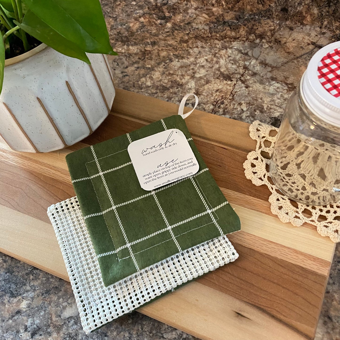 Olive Plaid Jar Grippers