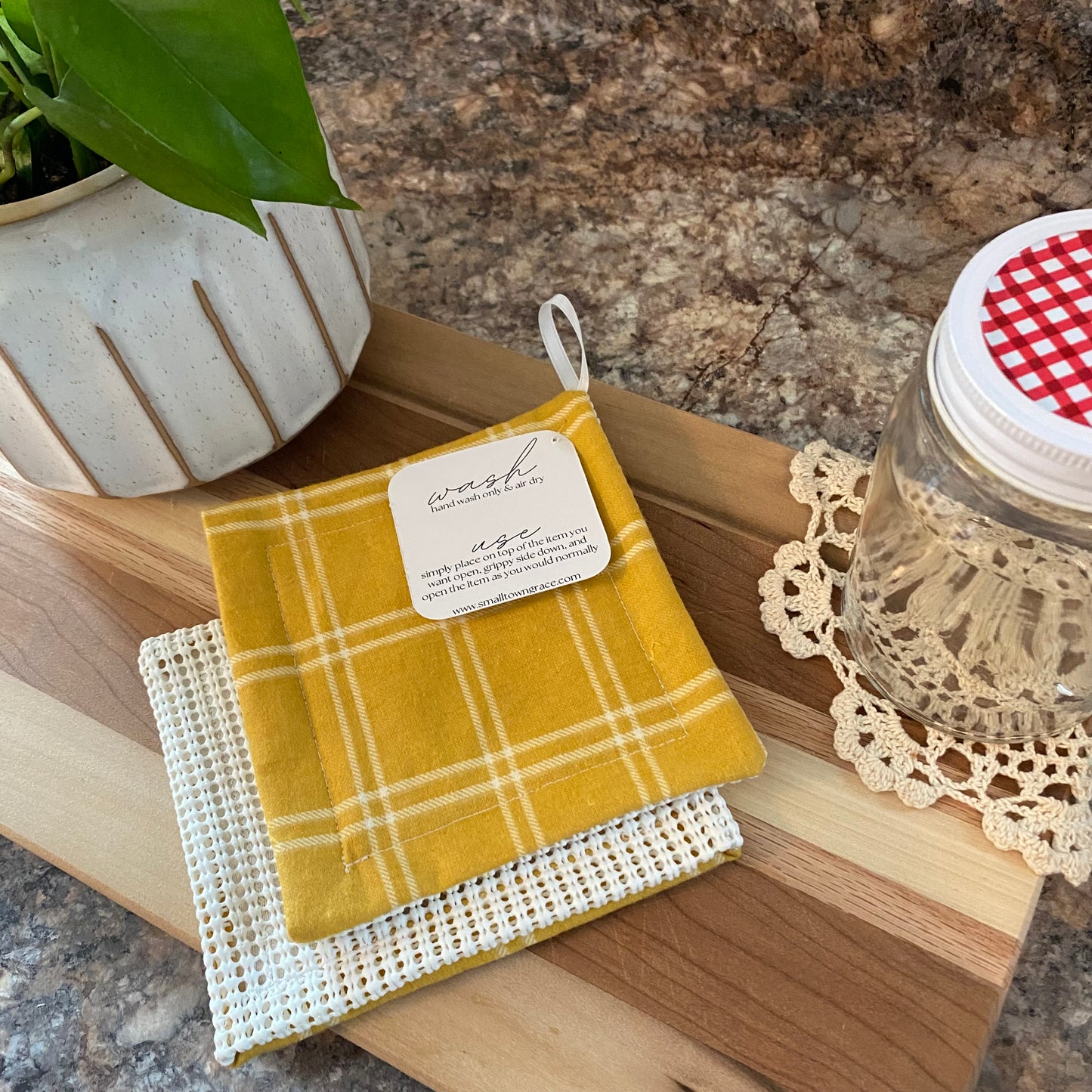 Mustard Plaid Jar Grippers