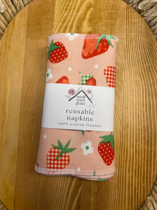 Plaid Strawberries Reusable Napkins