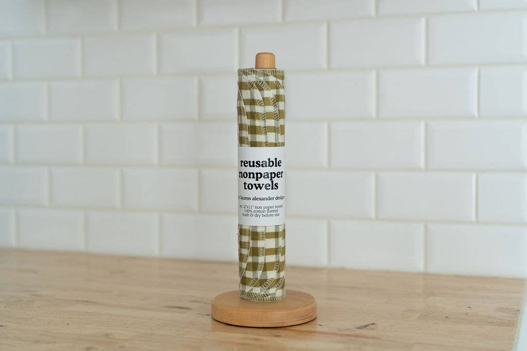 Reusable Paper Towels - Green Gingham : 6 Pack Rolled