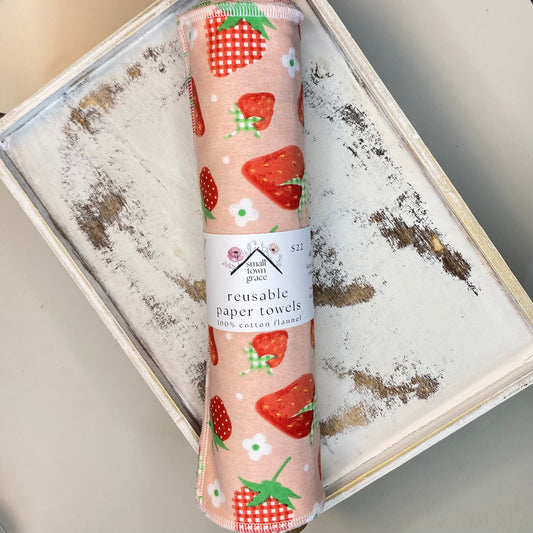 Plaid Strawberries Reusable Paper Towels