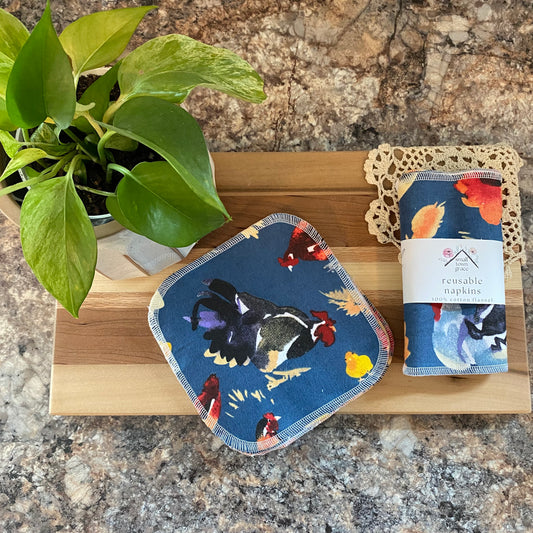 Watercolor Chickens Reusable Napkins