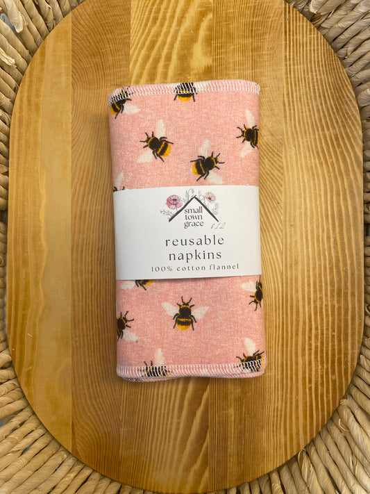 Pink Heather Bees Reusable Napkins