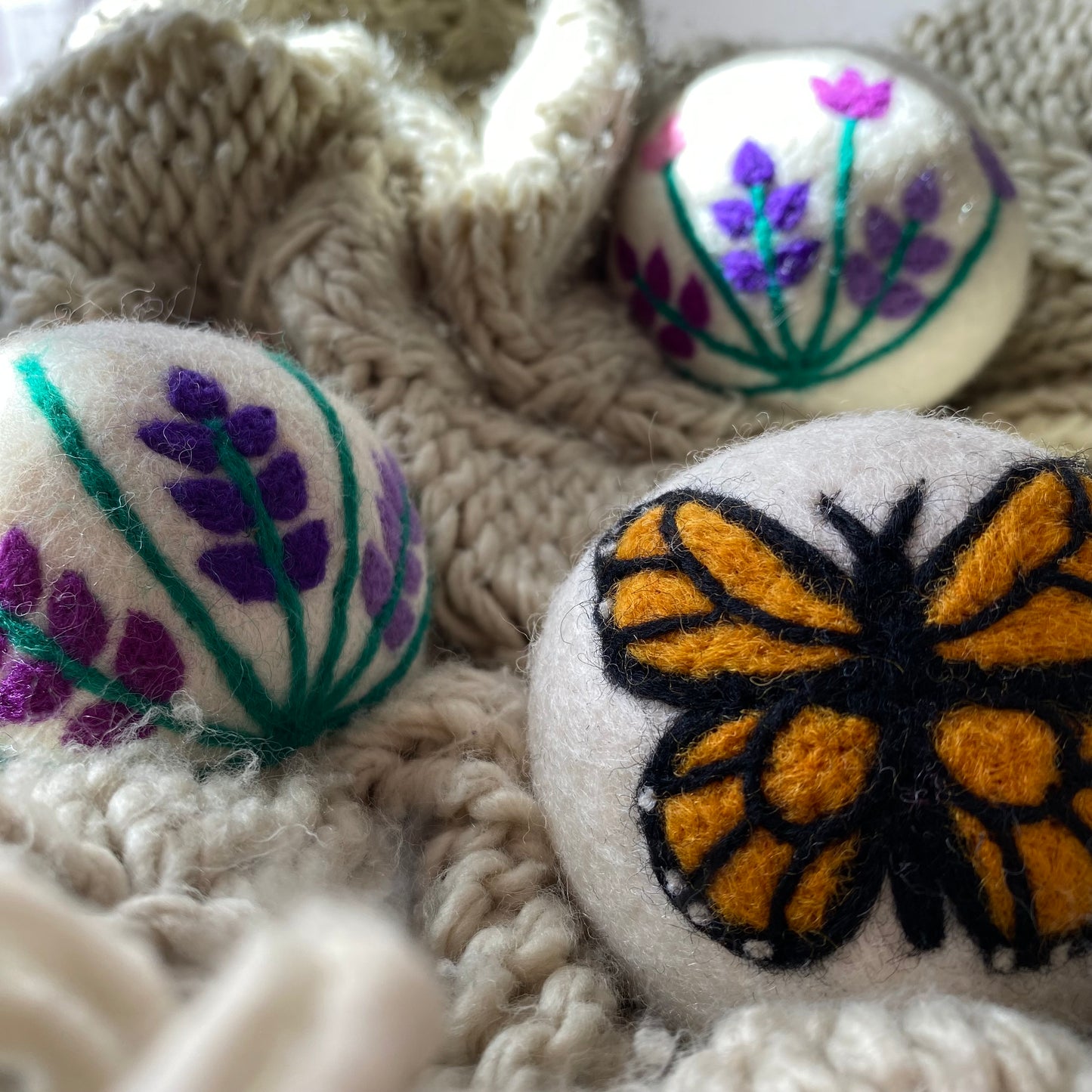 Wool Dryer Balls: Butterfly & Lavender