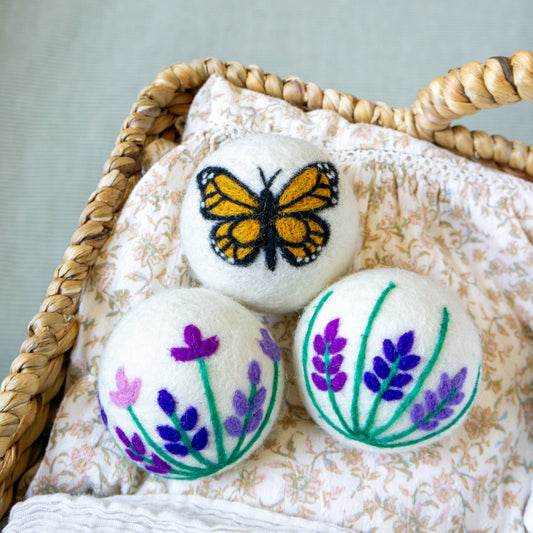 Wool Dryer Balls: Butterfly & Lavender