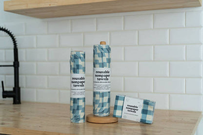 Reusable Paper Towels - Blue Gingham: 6 Pack Folded