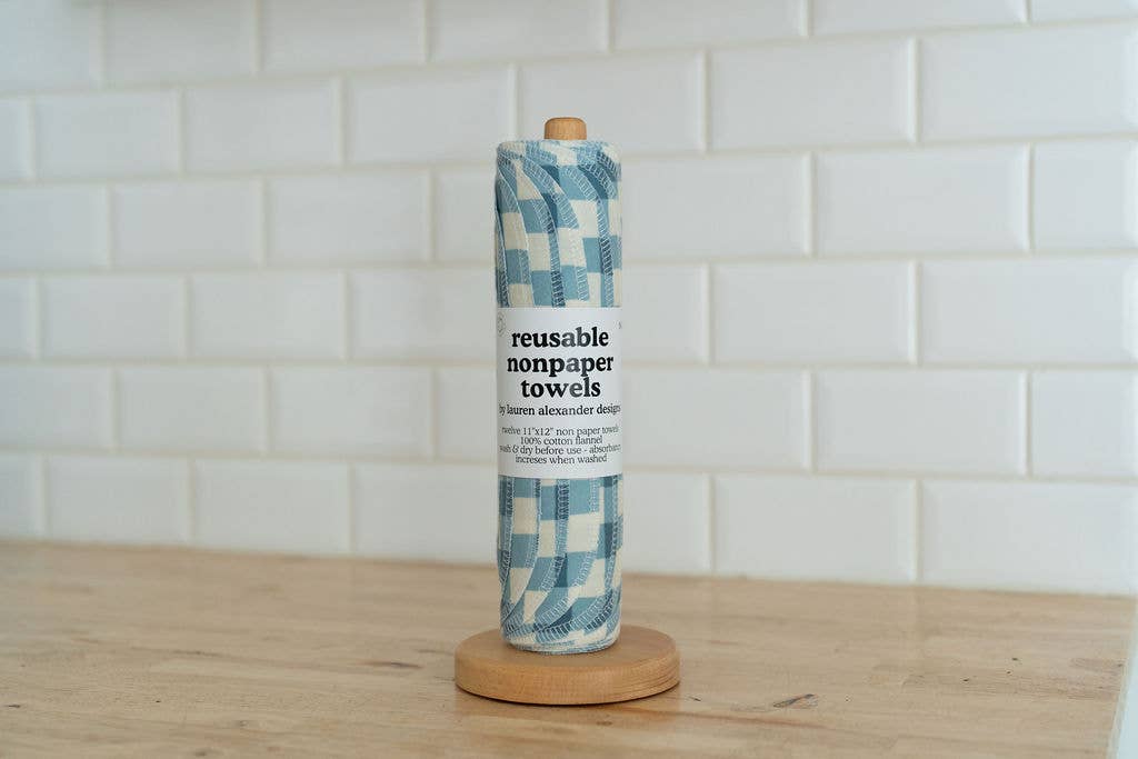 Reusable Paper Towels - Blue Gingham: 6 Pack Rolled