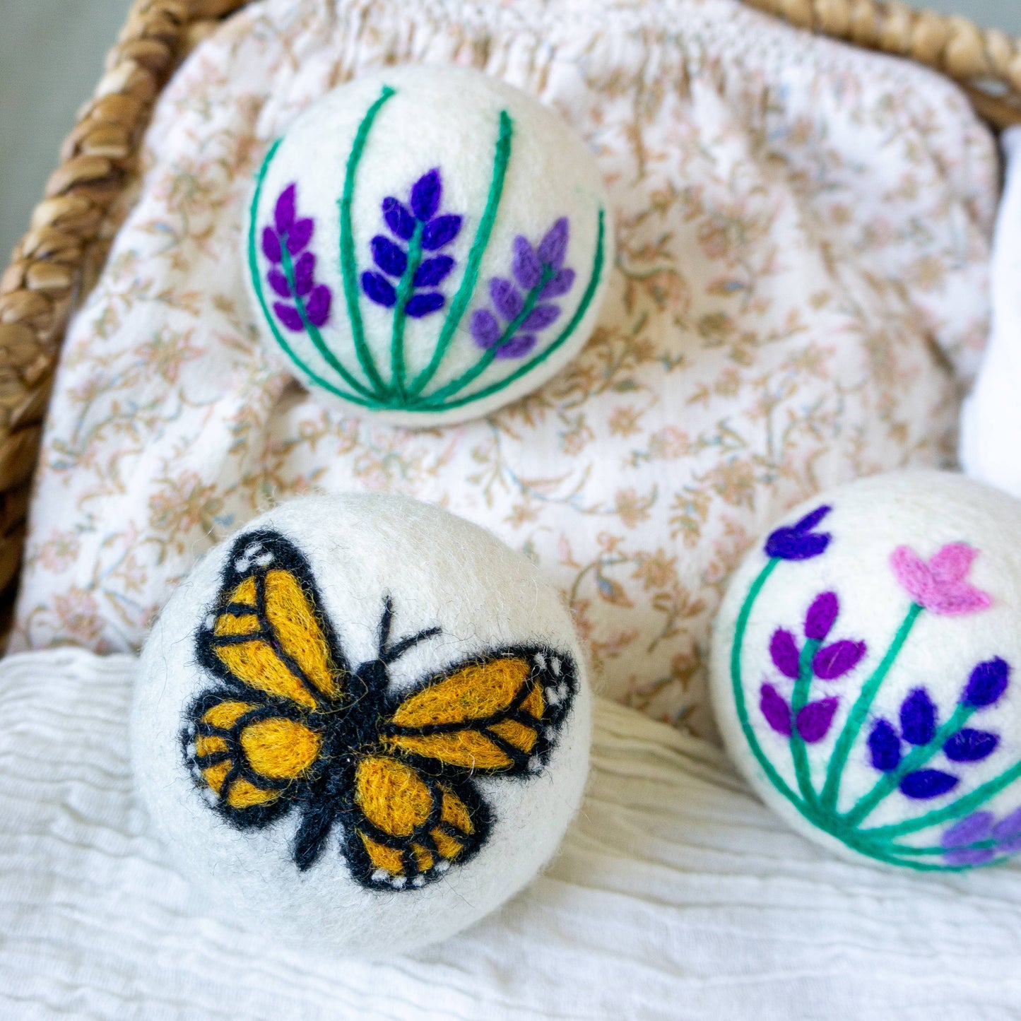 Butterfly Lavender Fields Eco Wool Dryer Balls - Set of 3: PACKAGE FREE