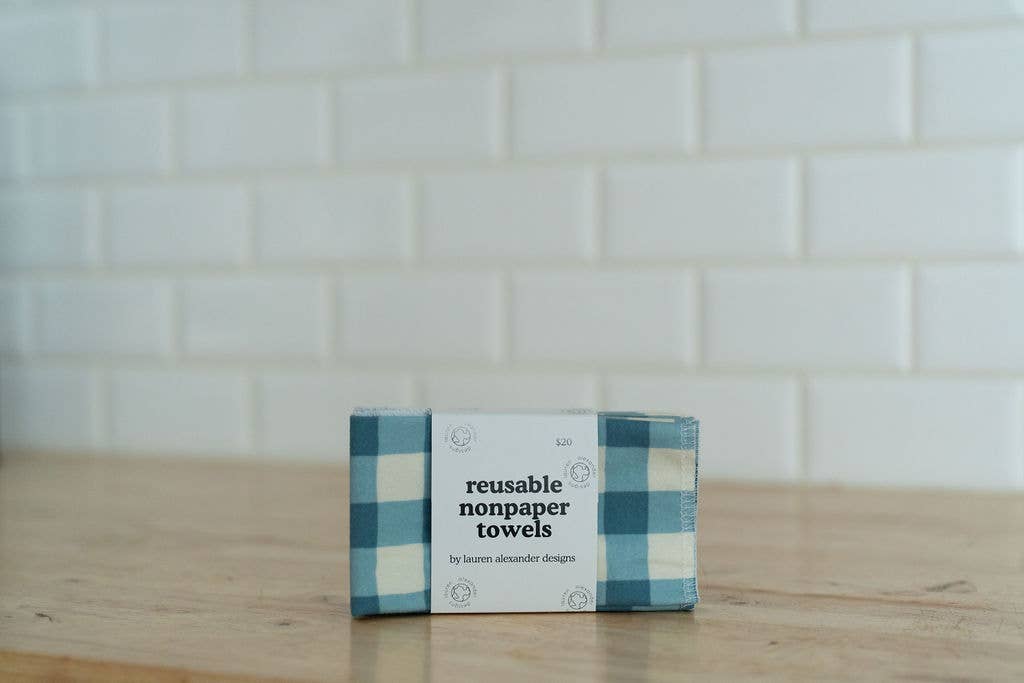 Reusable Paper Towels - Blue Gingham: 6 Pack Folded
