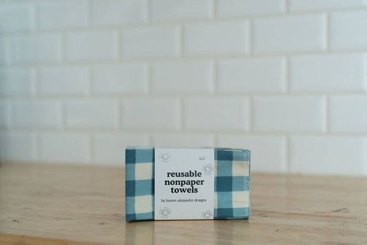 Reusable Paper Towels - Blue Gingham: 6 Pack Folded