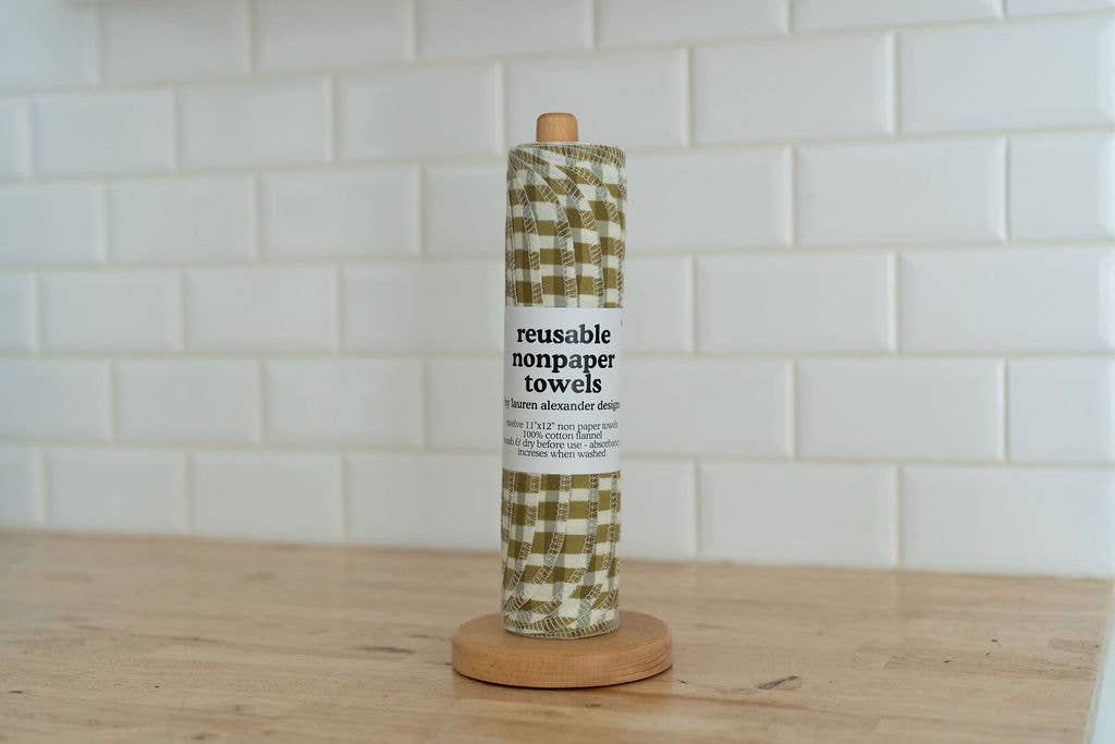 Reusable Paper Towels - Green Gingham : 6 Pack Rolled