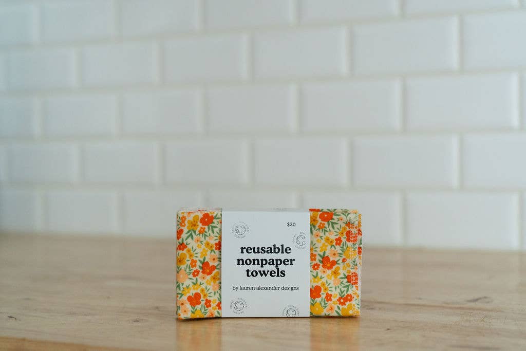 Reusable Paper Towels - Retro Meadow: 6 Pack Folded